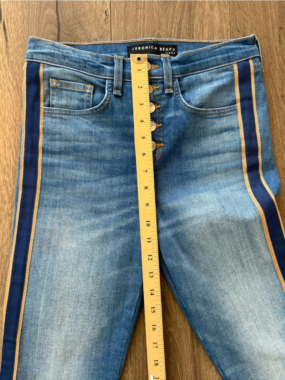 Veronica Beard Jeans 26 High Rise Side Stripe Raw Hem Designer Denim - Picture 7 of 10